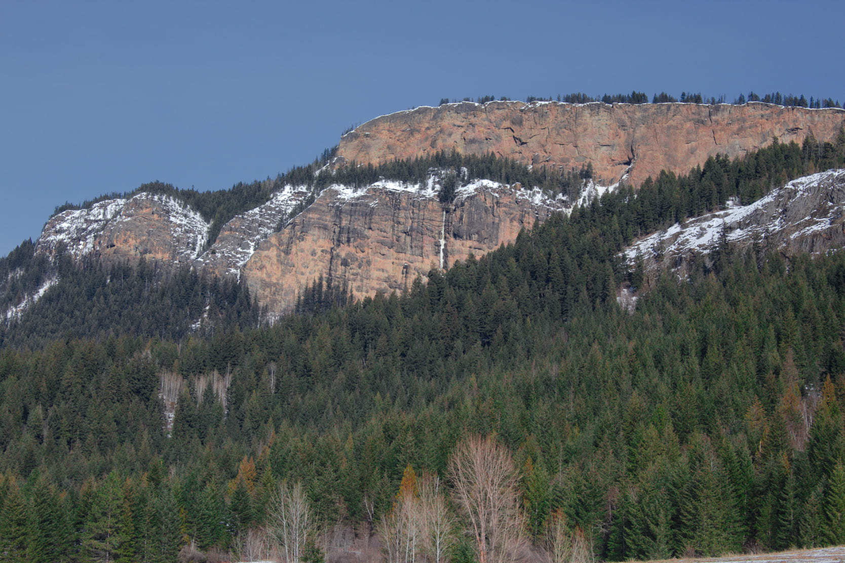 View of the Enderby Cliffs from the city of Enderby, British Columbia